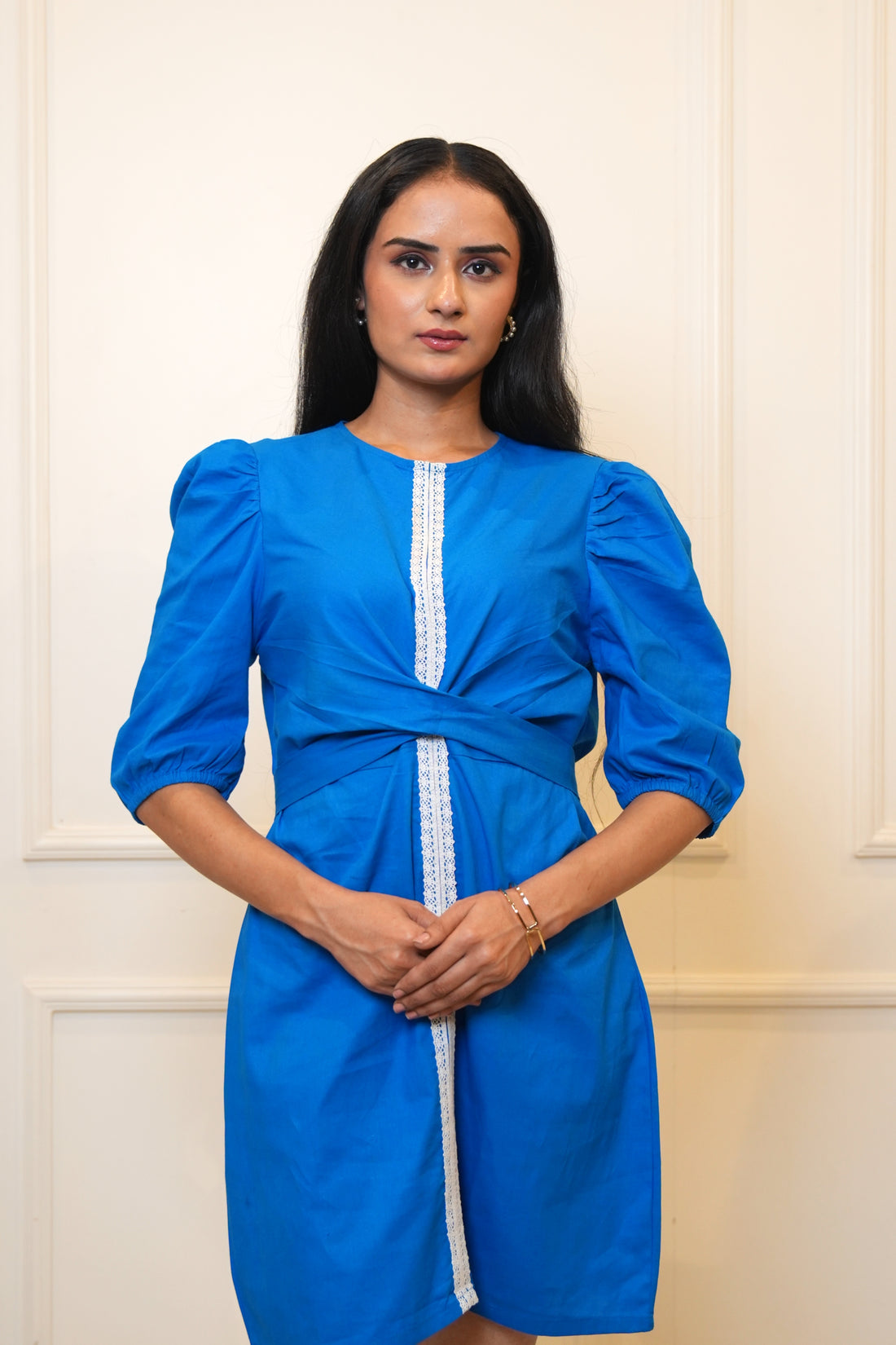 Blue Dress with Lace Details