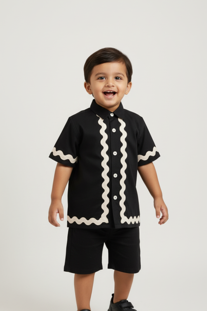 Black Lace Shirts Father Son Twinning Set