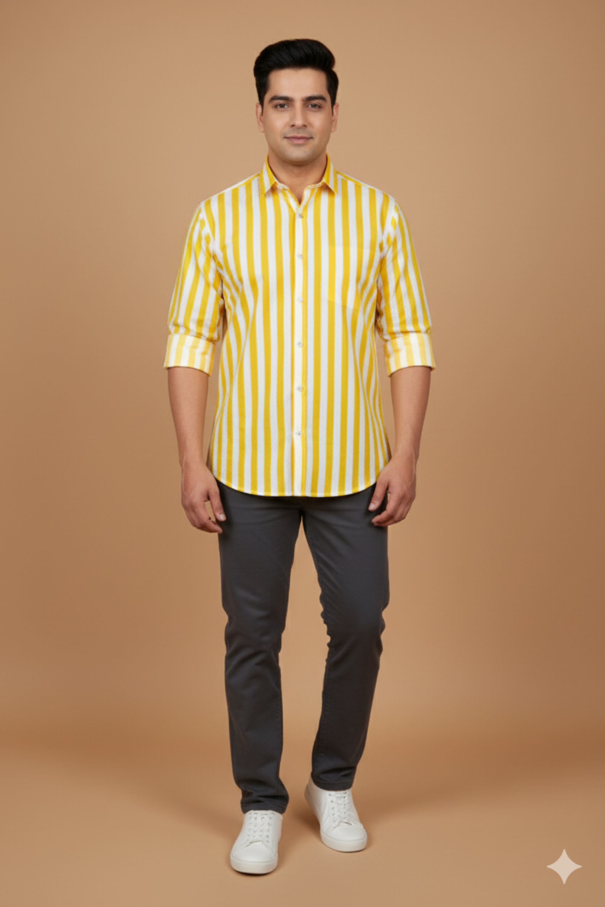 Yellow and White Stripes Father Son Twinning Set