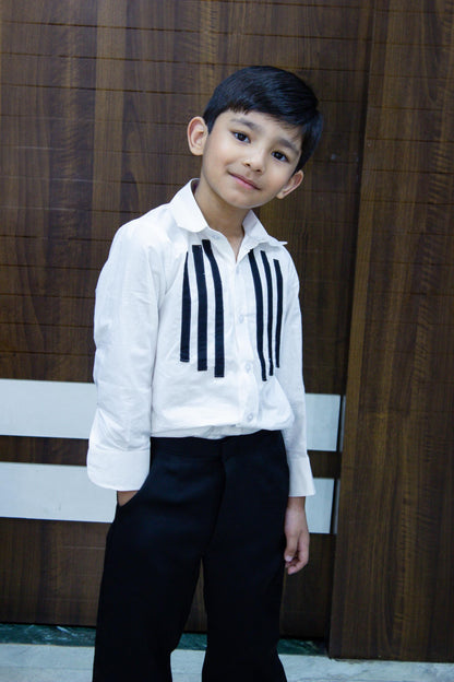 White Frill Shirt Mother Son Combo