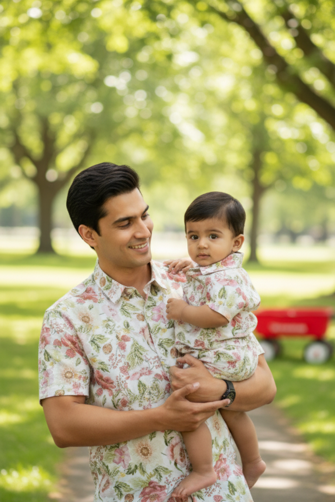 White Floral Print Father Son Twinning Set