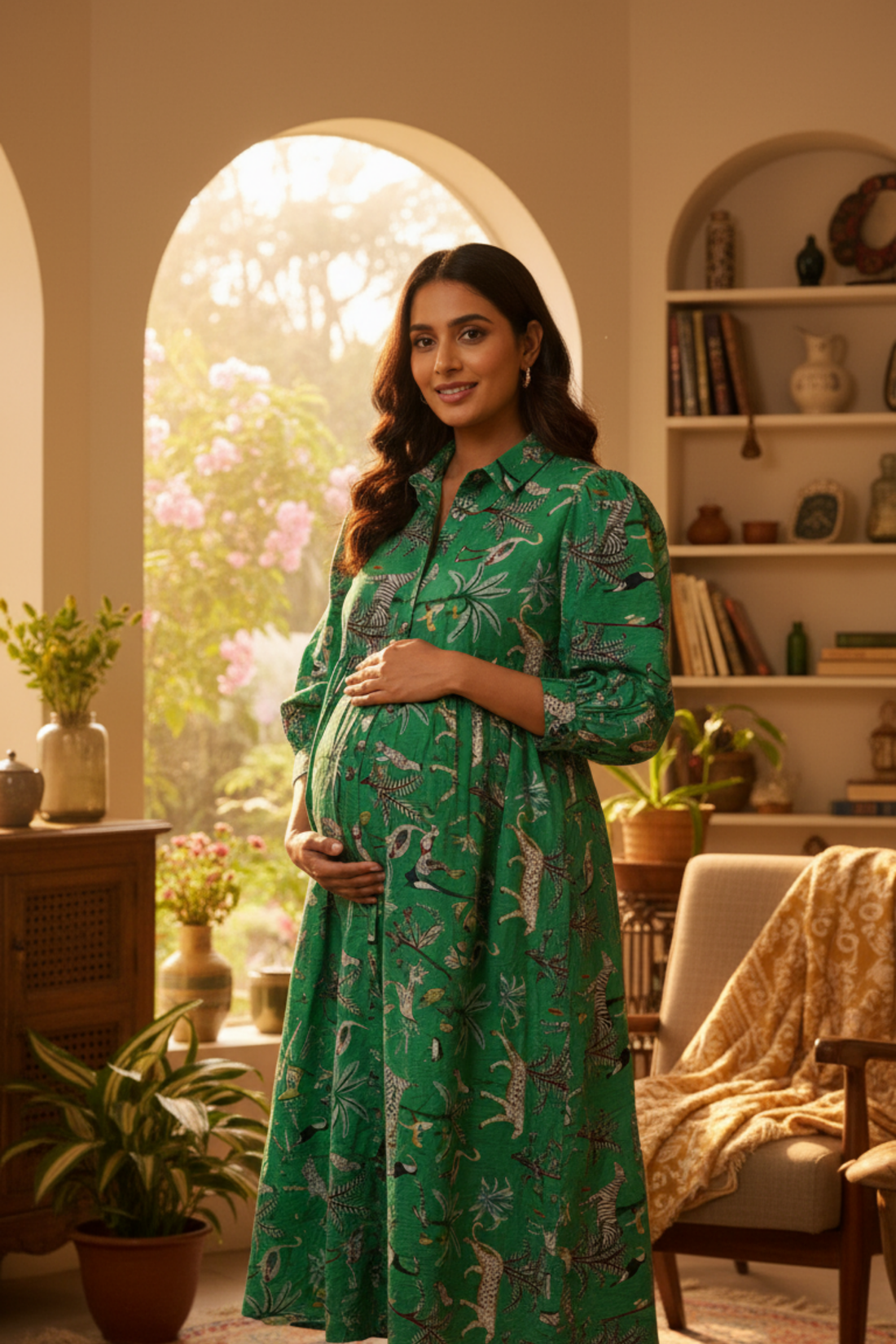Green Animal Print Maternity Dress
