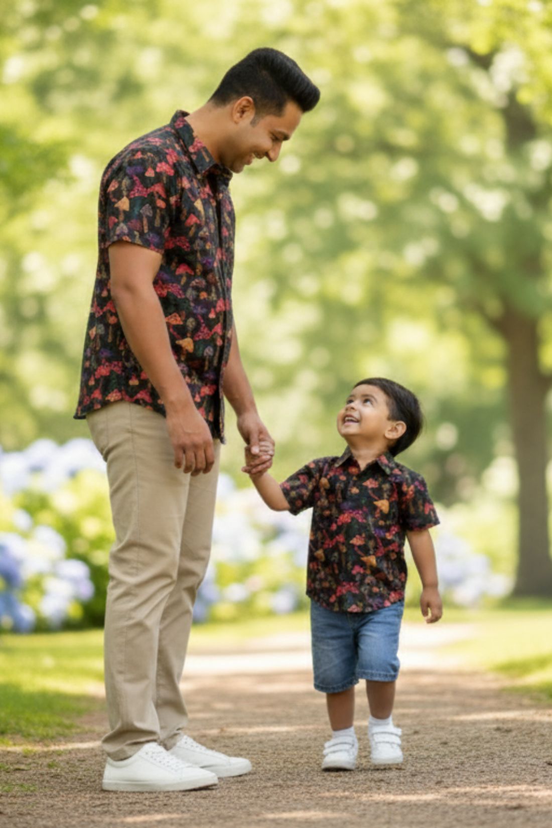 Black Mushroom Print Father Son Twinning Set