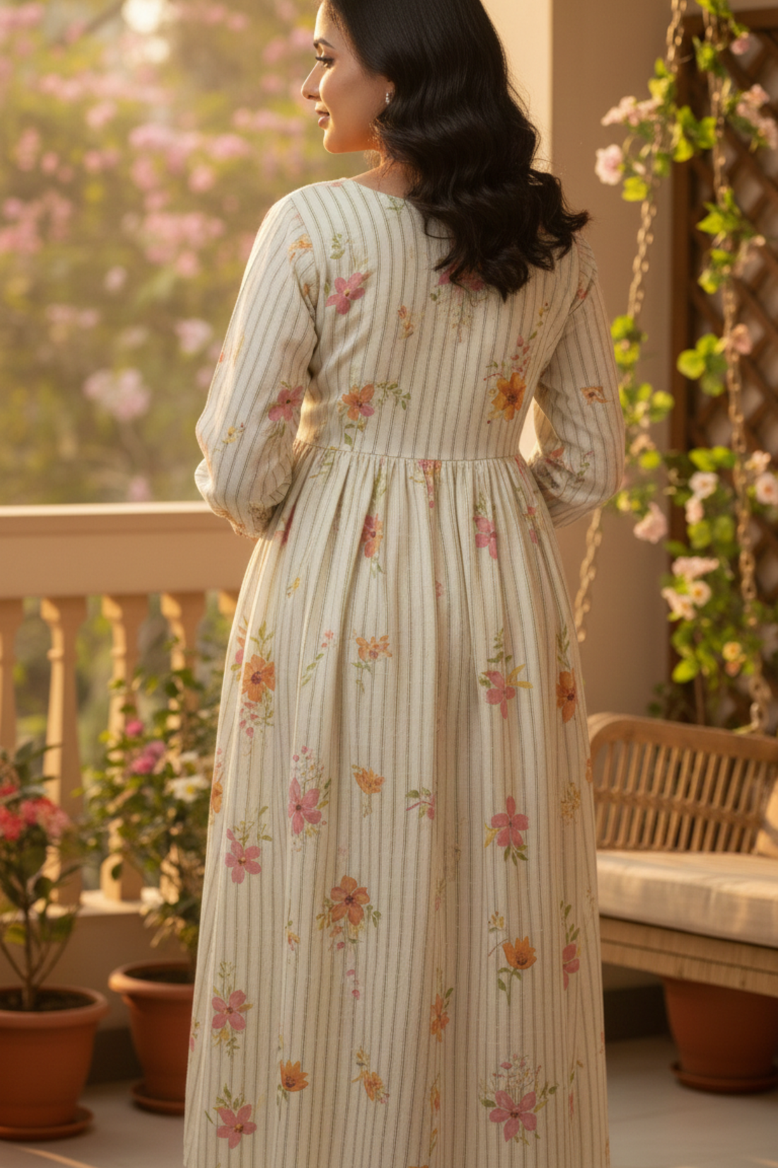 Stripes with Floral Maternity Dress