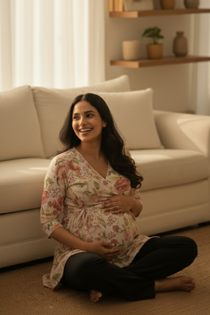 White Floral Maternity Top