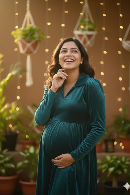 Teal Velvet Maternity Dress