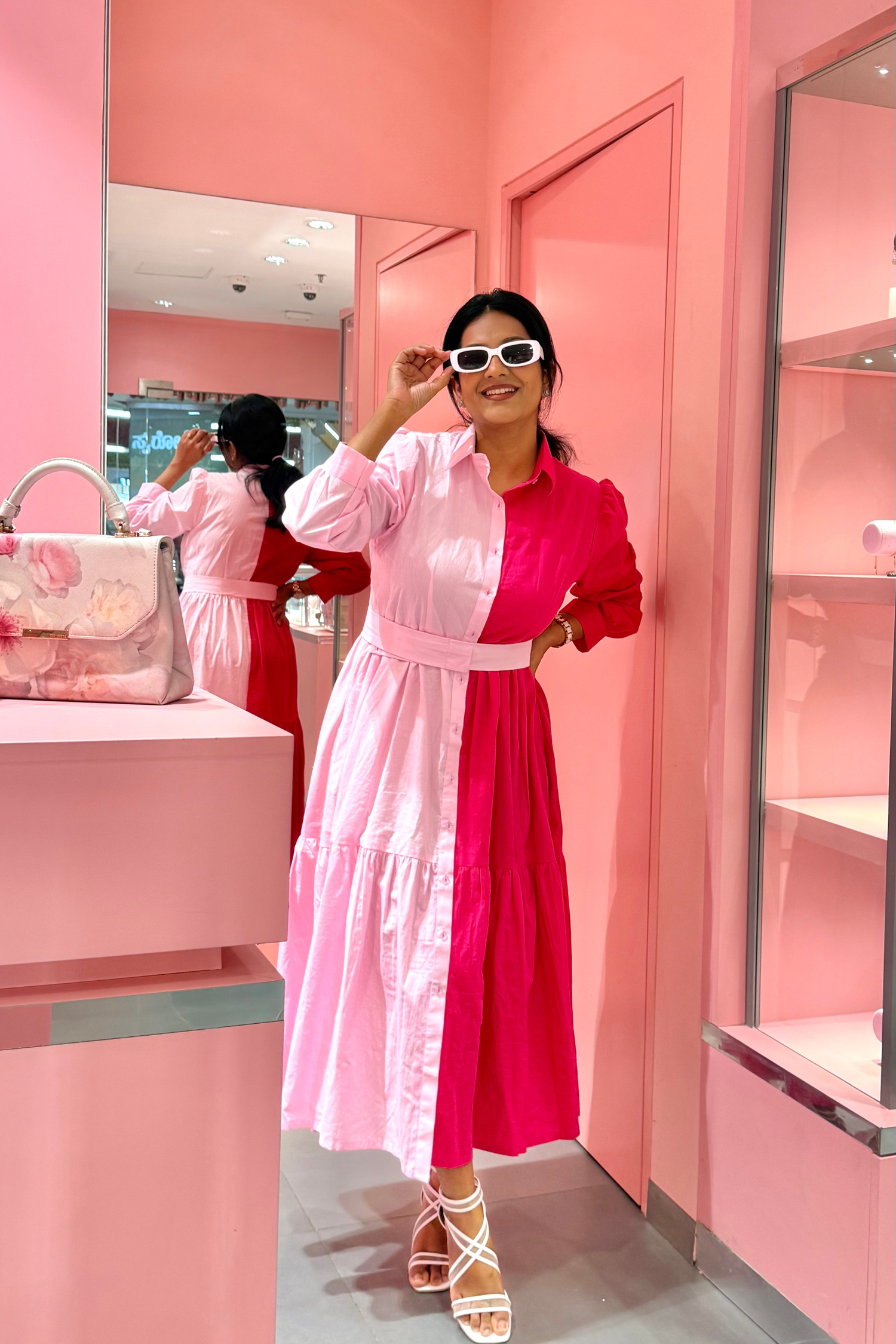 Baby Pink and Magenta Colorblock Dress