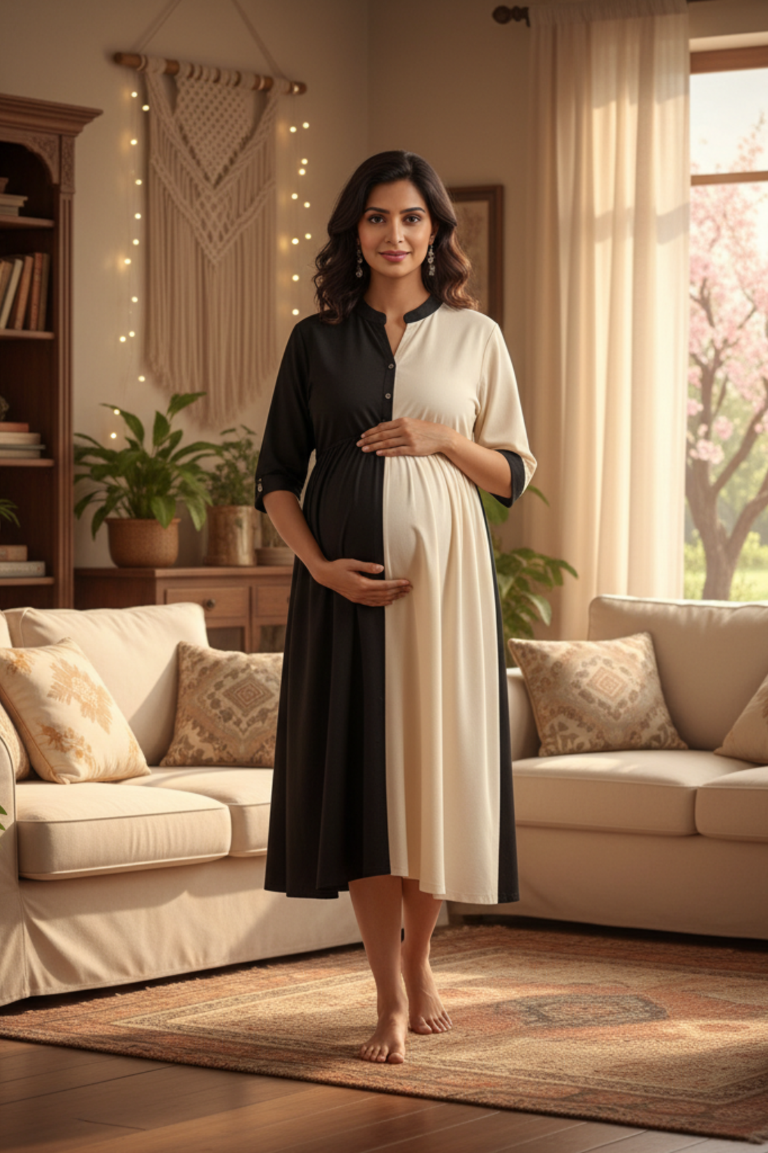 Black and White Colorblock Maternity Dress