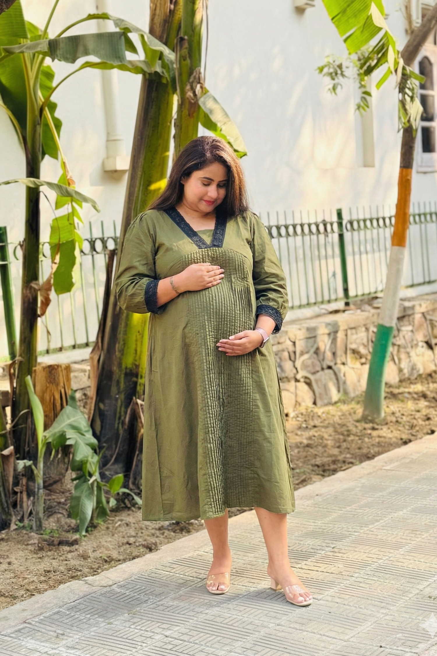 Olive Green Lacy Macy Maternity Dress