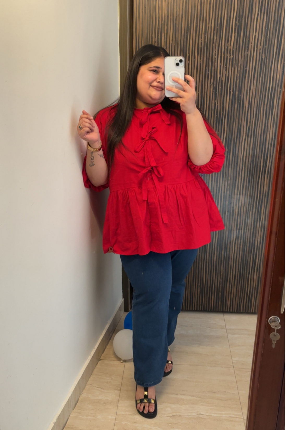 Red Ribbon/Tie-up Shirt