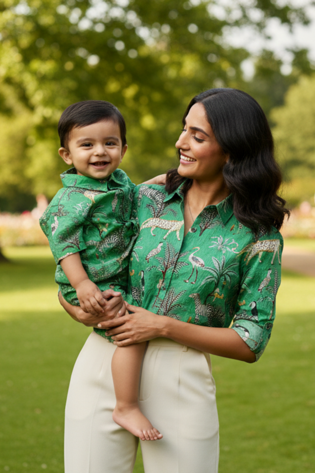 Green Animal Print Twinning Set