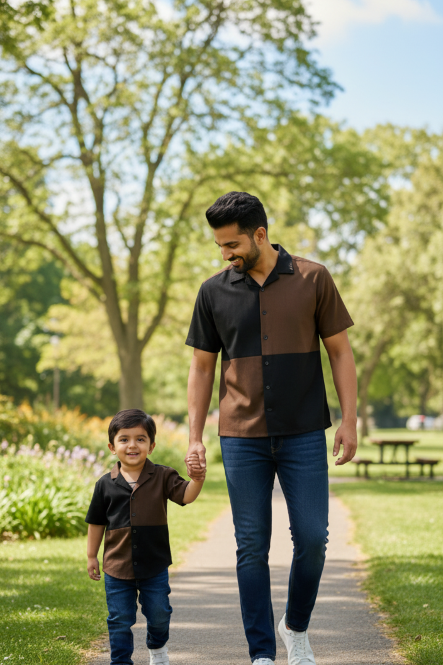 Black and Brown Checkerboard Father Son Twinning Set