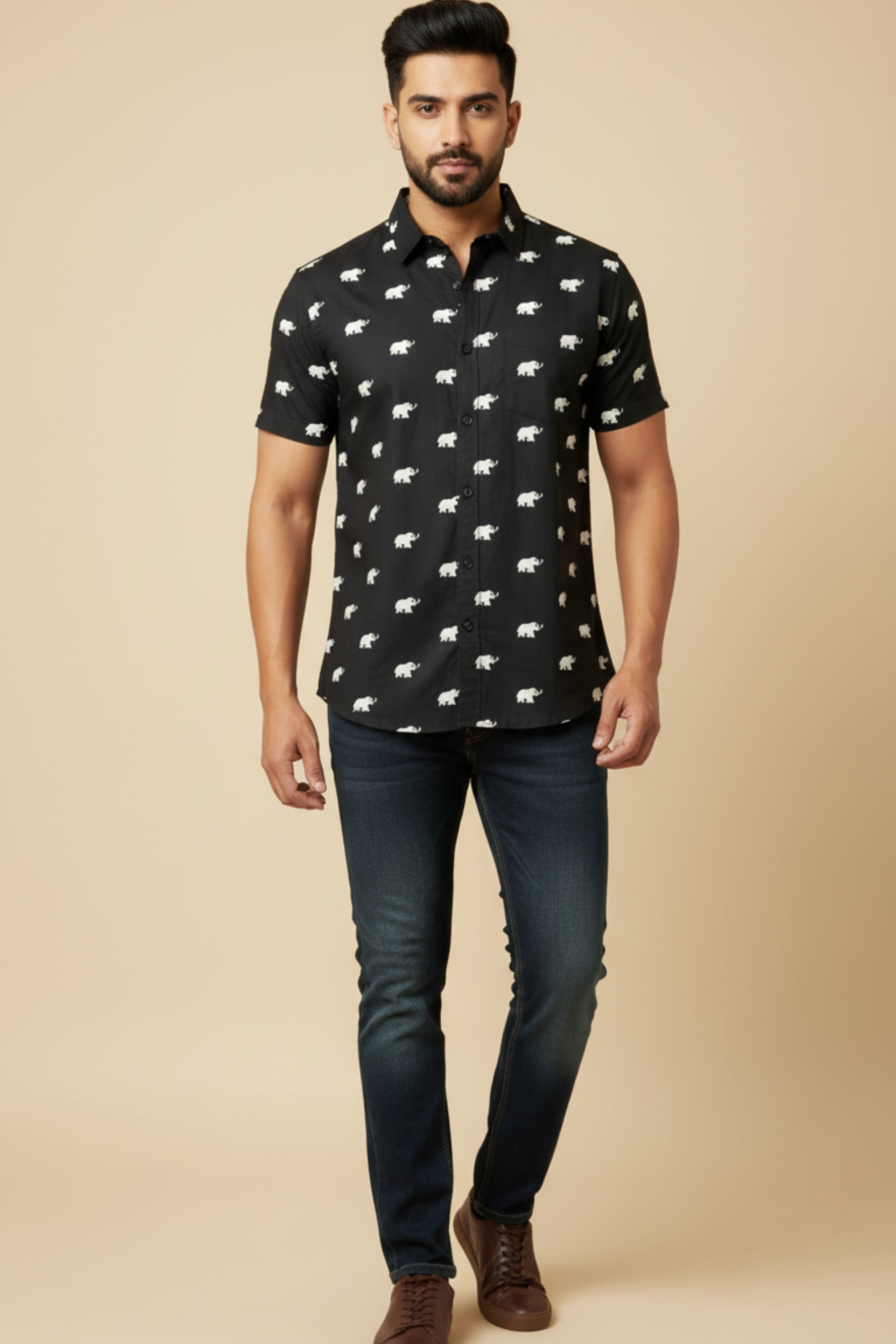 Black Elephant Print Father Son Twinning Set