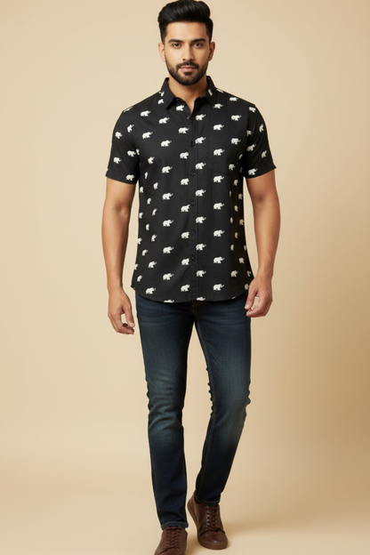 Black Elephant Print Father Son Twinning Set