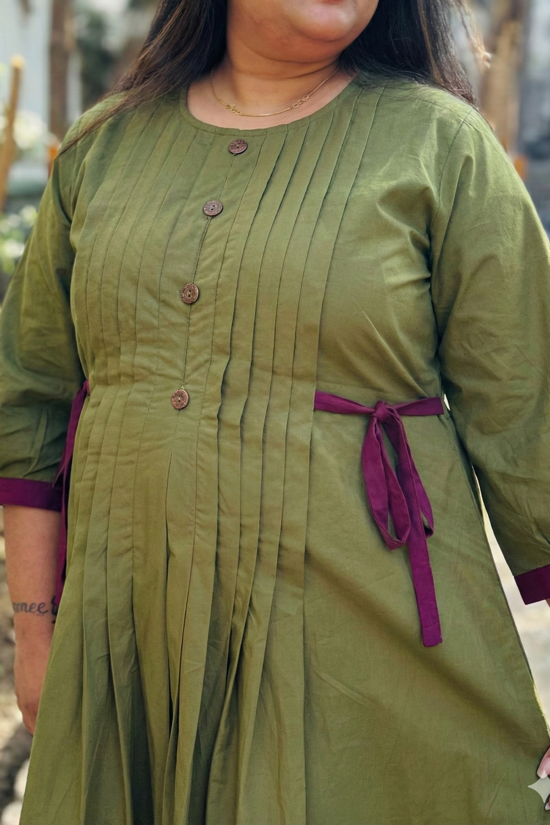 Olive Green Ribbon Maternity Dress