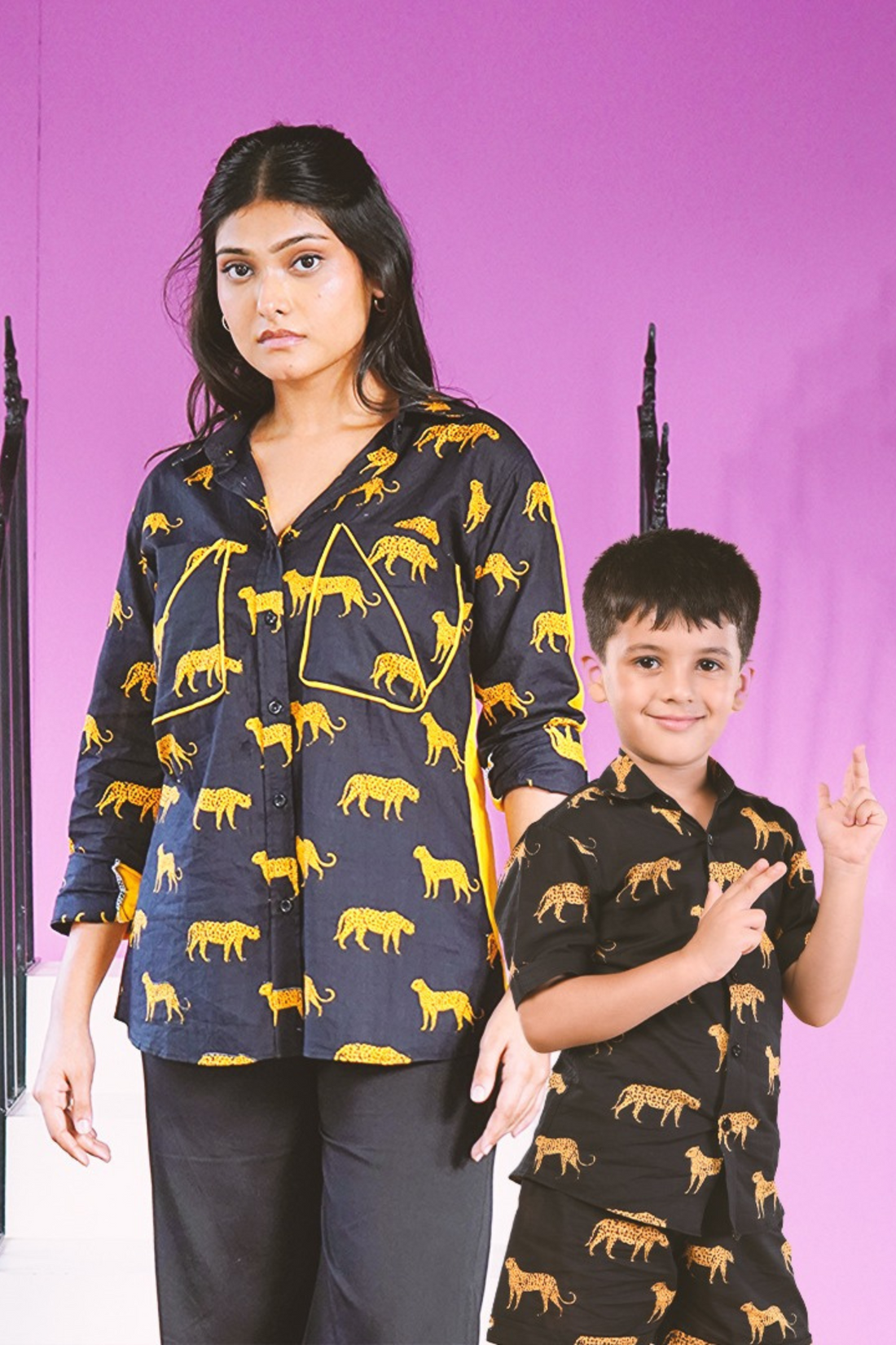 Black Animal Print Mother Son Combo