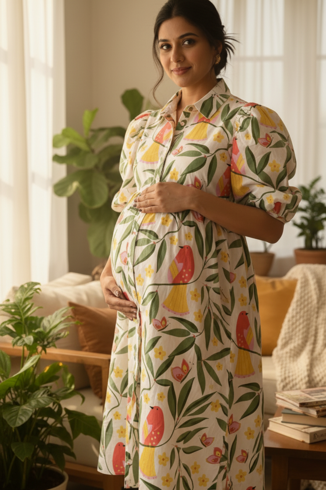 Bird Print Maternity Dress
