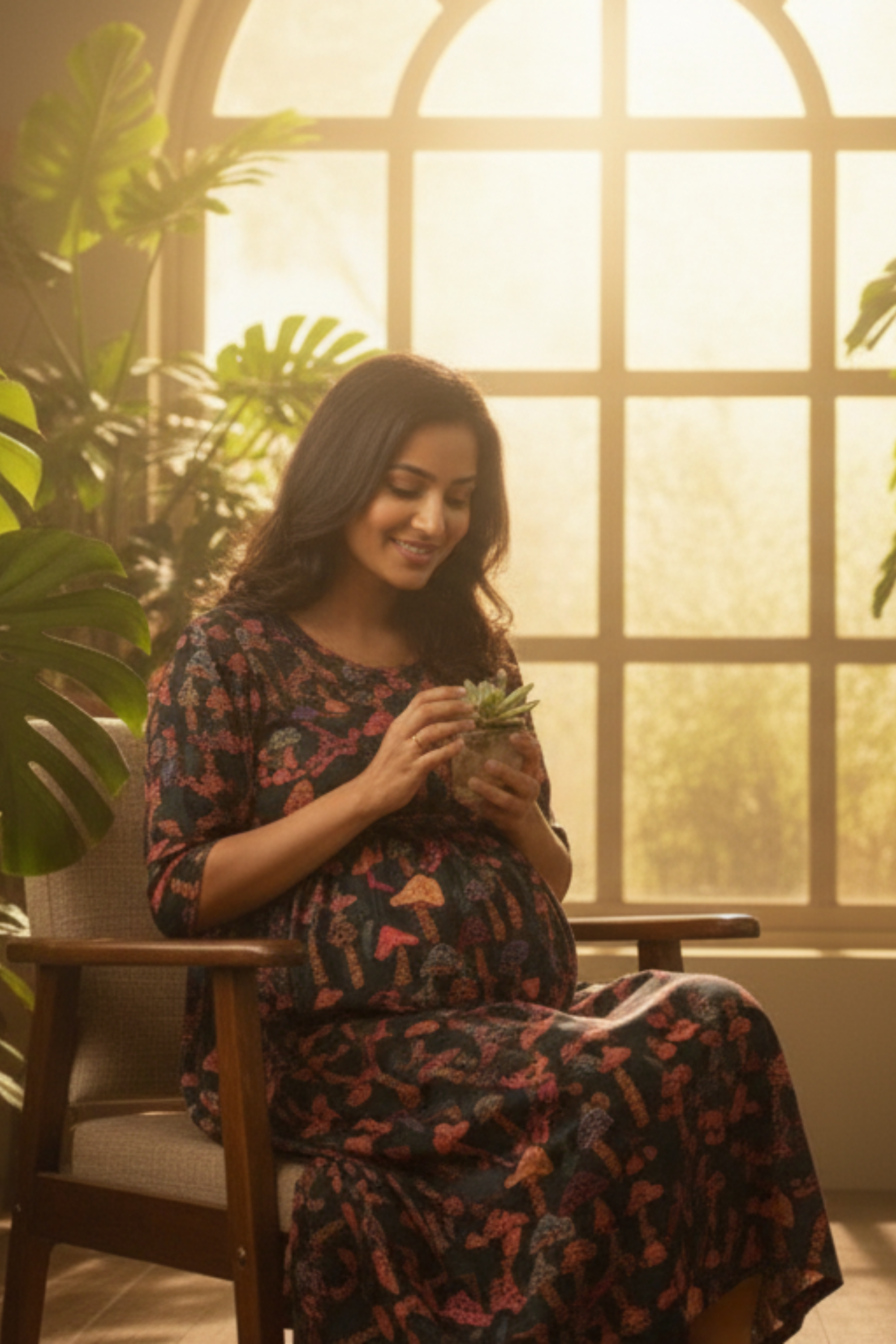 Mushroom Print Maternity Dress