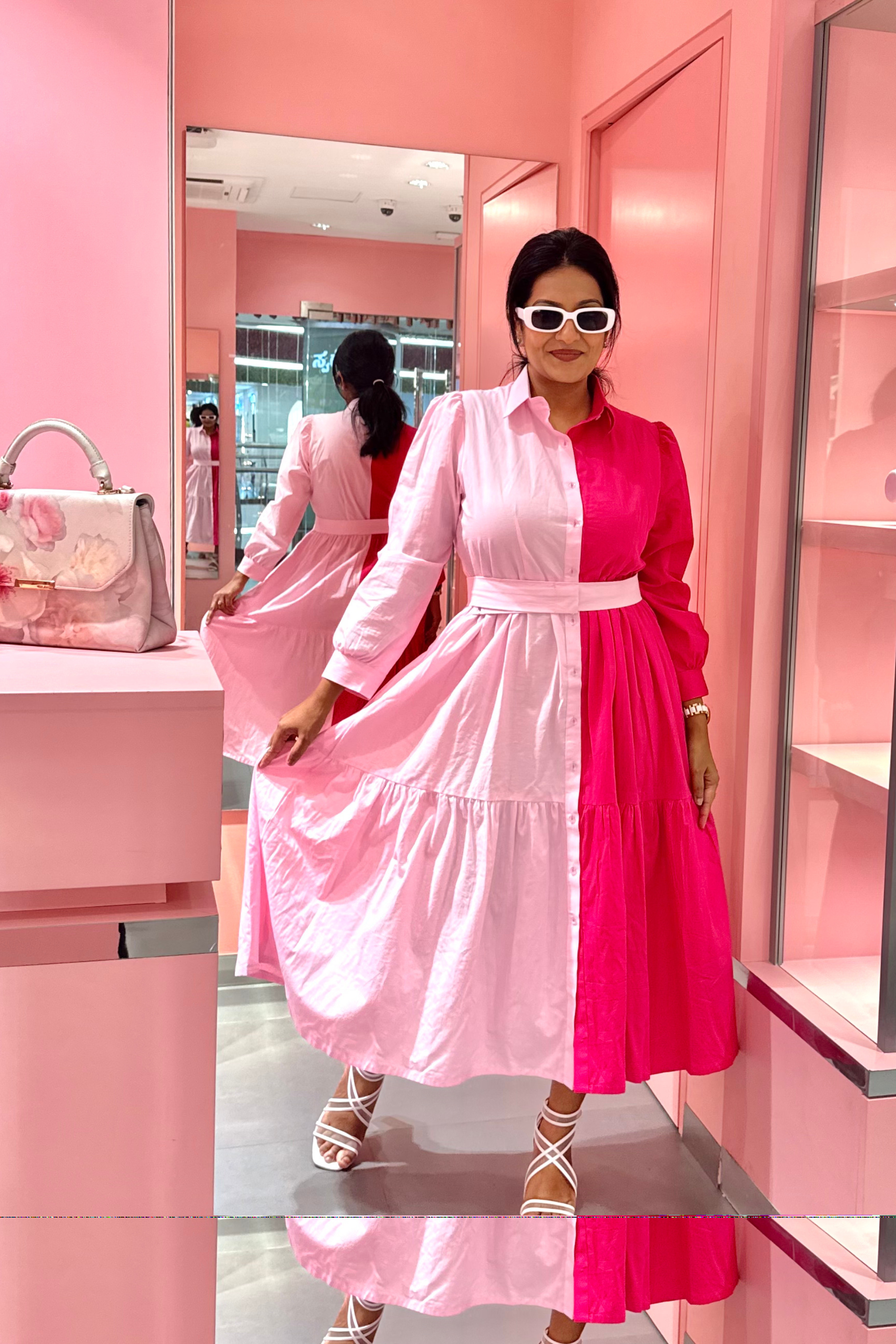 Baby Pink and Magenta Colorblock Dress
