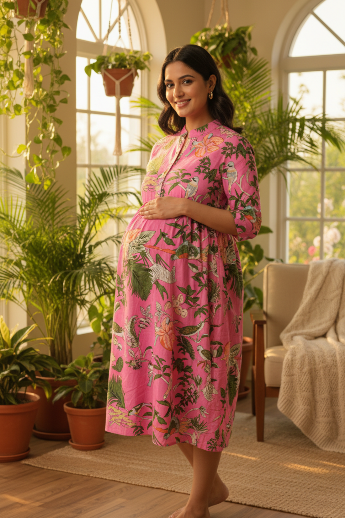 Pink Animal Print Maternity Dress