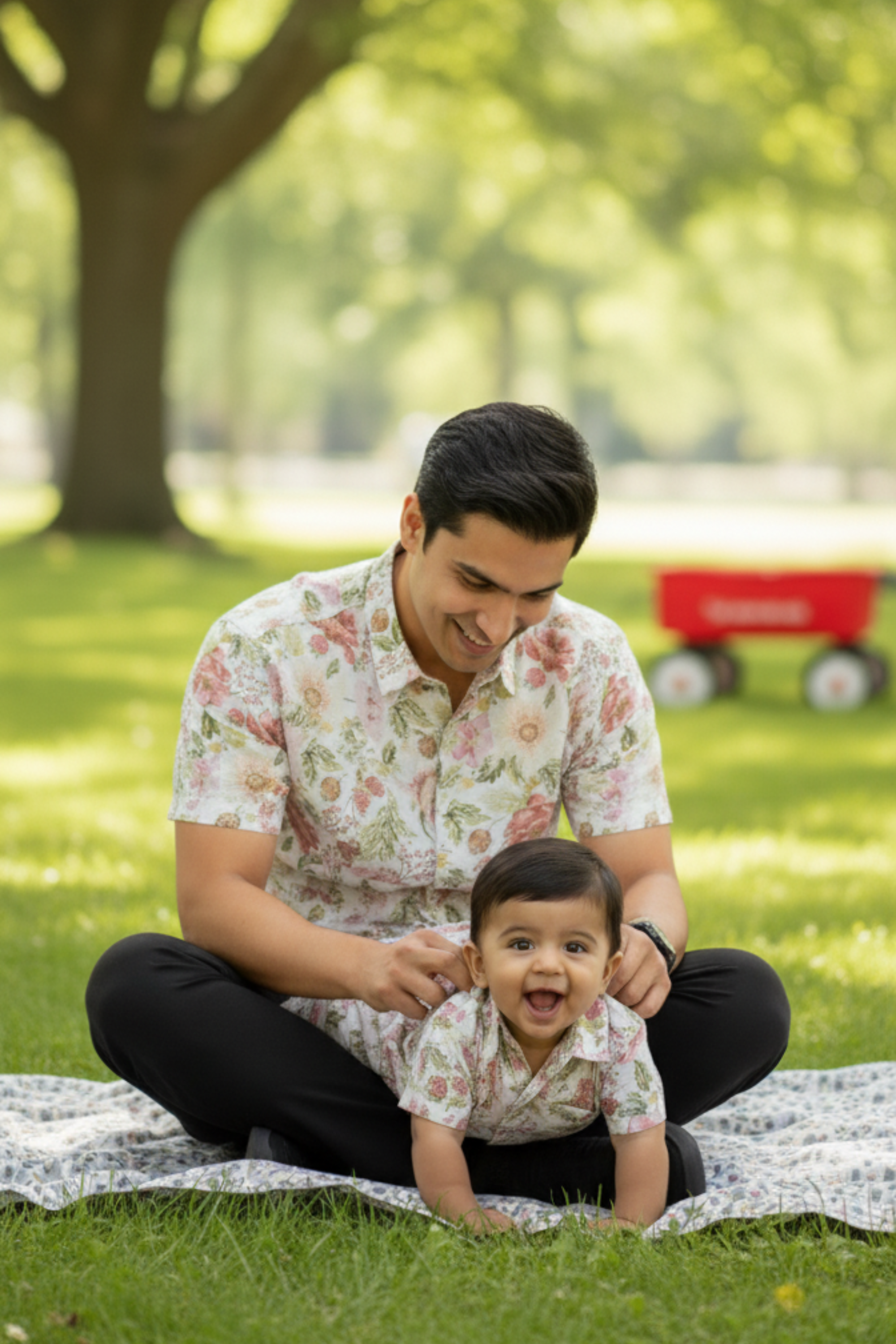White Floral Print Father Son Twinning Set