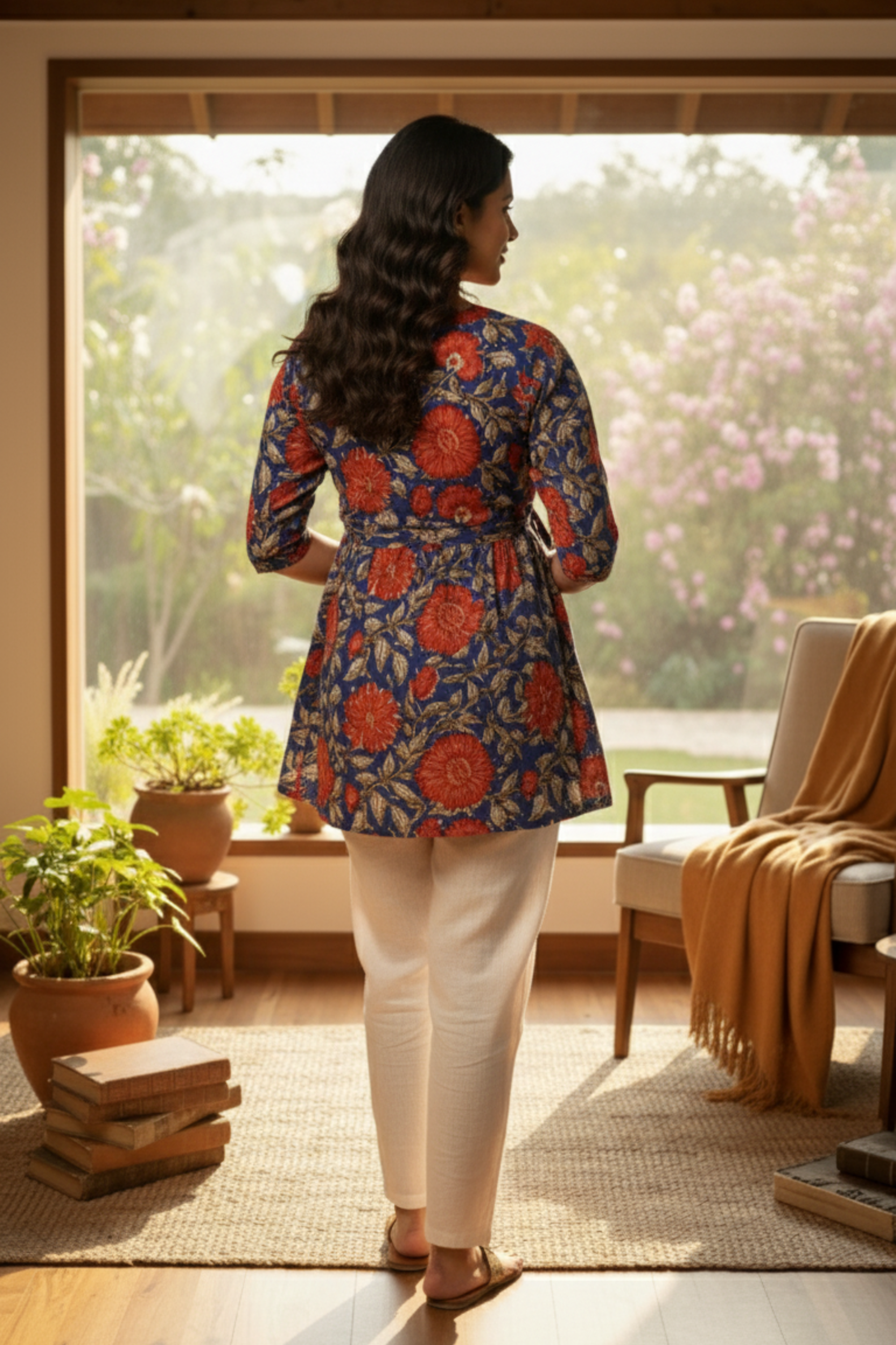 Red and Blue Floral Maternity Top