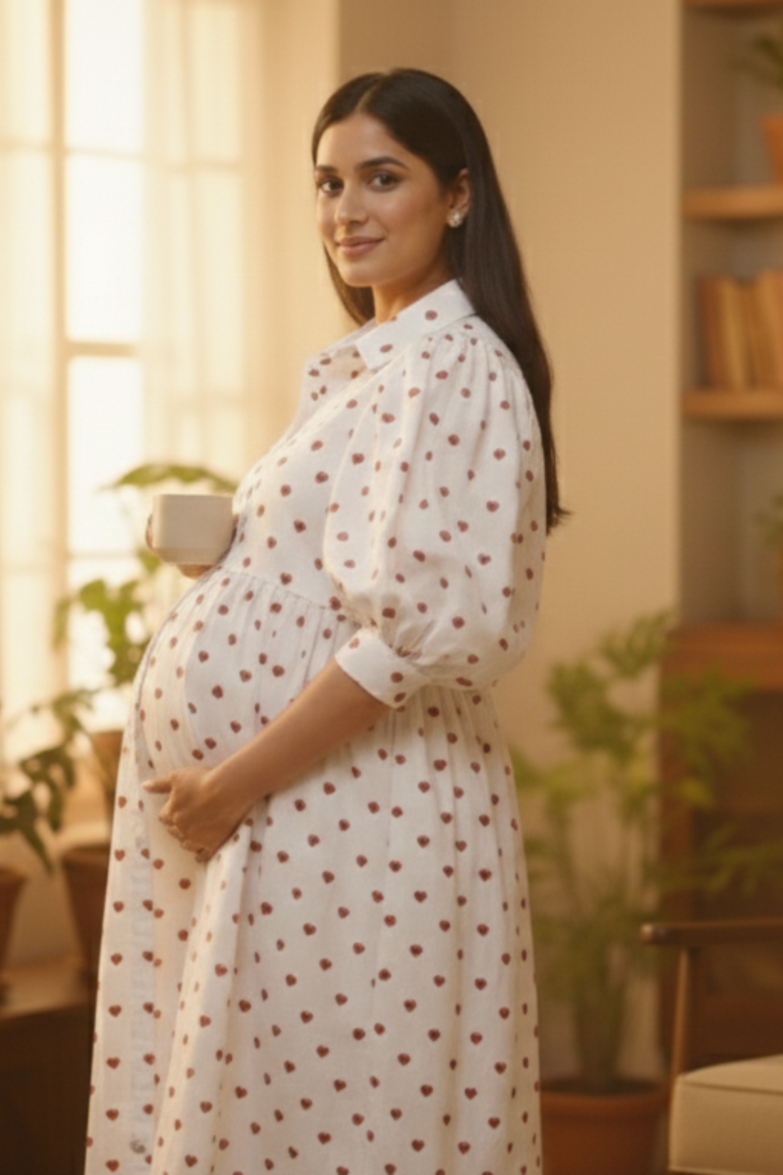 Red Heart Print Maternity Dress