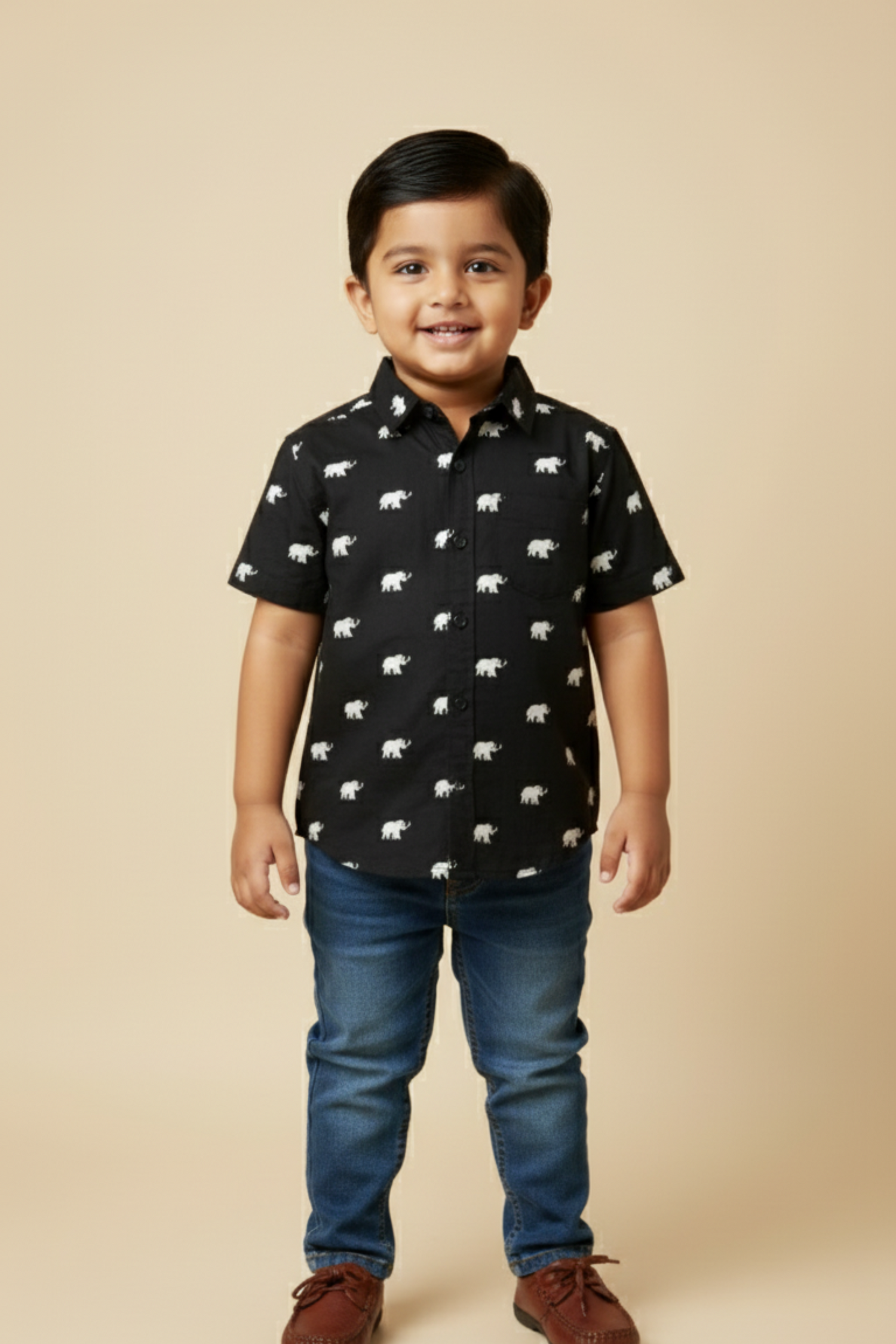 Black Elephant Print Father Son Twinning Set
