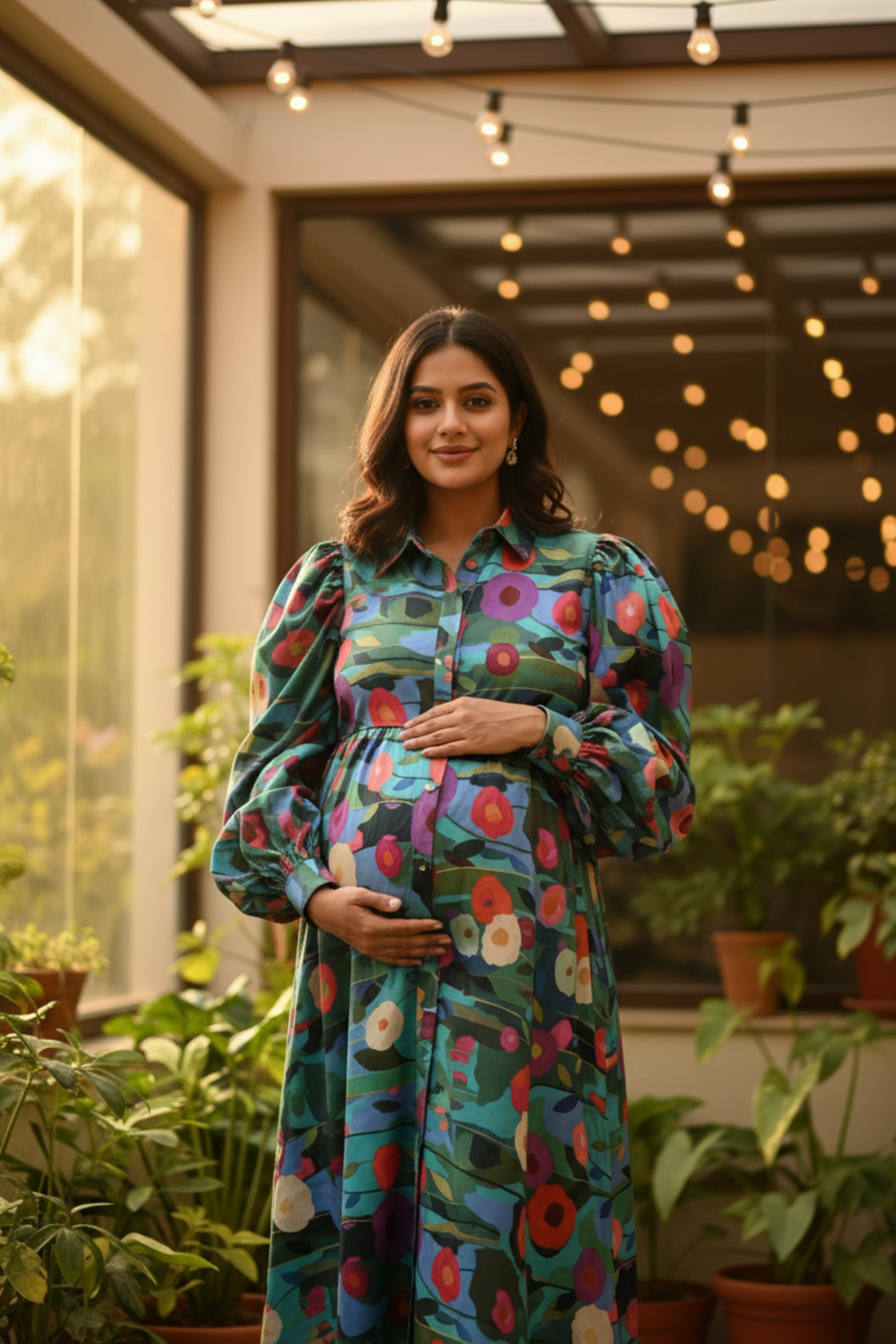 Dark Blue Floral Maternity Dress