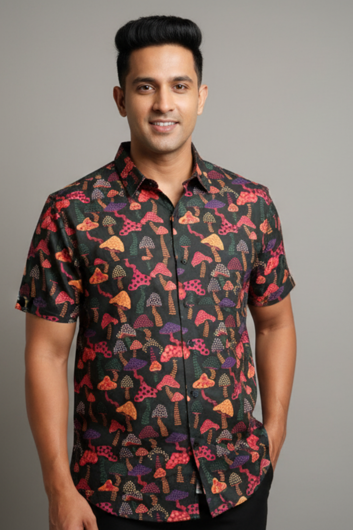 Black Mushroom Print Father Son Twinning Set