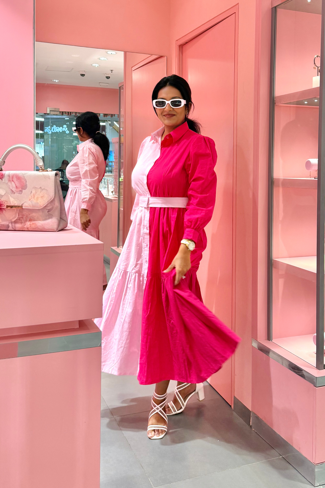 Baby Pink and Magenta Colorblock Dress
